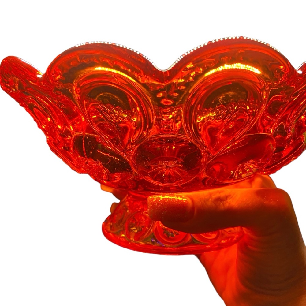 LE Smith amberina footed scalloped edge moon/stars dish/bowl 7.5" cottage core